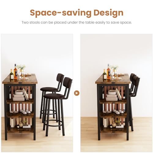 Recaceik 47" Bar Dining Table Set for 2, 3 Piece Bar Table and Chairs Set, Kitchen Counter Height Dining Table Set, Small Kitchen Bar Table with Storage & 2 Stools, Breakfast Nook Set for Small Space - size: 47 inches