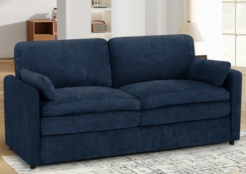 69" Chenille Modern Couch with Cozy & Soft Backrests, Blue | 2 Seats Sofa with 2 Extra Pillows, Comfy Upholstered Sofa with Thicker Cushions for Living Room, Office - color: Blue, size: Loveseat
