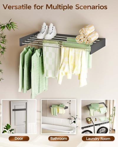 Vikaqi Wall Mounted Clothes Drying Rack 40", Foldable Wall Mount Laundry Rack Folding Indoor, Drying Rack Clothing Collapsible, Hidden Space Saver with Wall Template, 6 Rods, Black - color: Black, size: 40" Wide