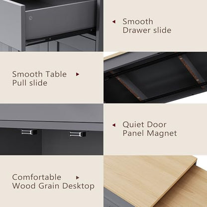 Kitchen Island, Extendable Dining Table with Storage | Extendable dining table, expands from prep station to dining table, seats up to 2 extra guests, saves space when closed - color: Grey
