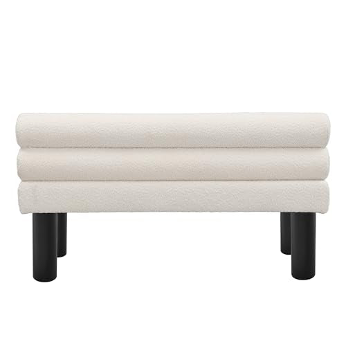 Christopher Knight Home Wally Boucle Upholstered Dining Bench, Modern Large Dining Room Chair, Entryway Ottoman Bench, Bedroom End of Bed Seating, Armless Desing and Wooden Frame, Milky White+Black - color: Milky White+black