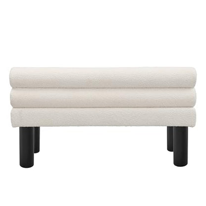 Christopher Knight Home Wally Boucle Upholstered Dining Bench, Modern Large Dining Room Chair, Entryway Ottoman Bench, Bedroom End of Bed Seating, Armless Desing and Wooden Frame, Milky White+Black - color: Milky White+black