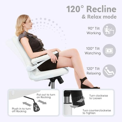 Office Chair with Wheels, Home Office Computer Chair with Flip-up Armrest, Comfy Desk Chair Teddy Fleece, Beige - color: Light Beige