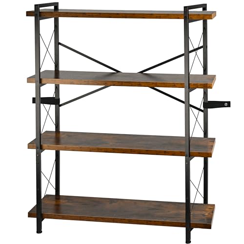 Bookshelf, Rustic Open Book Shelf, Wood and Metal Horizontal Bookshelves (4-Tier) - color: 4-tier