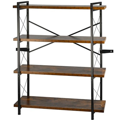 Bookshelf, Rustic Open Book Shelf, Wood and Metal Horizontal Bookshelves (4-Tier) - color: 4-tier