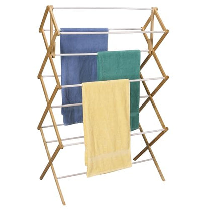 Household Essentials Folding Clothes Drying Rack, Wood Frame with Vinyl Dowels - color: Natural/White
