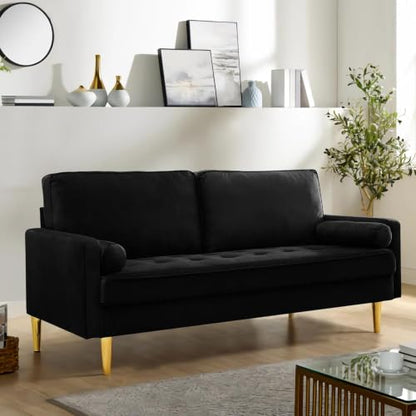 67" Mid Century Modern Loveseat Sofa, Tufted Love Seat Couch (Black) - color: Black