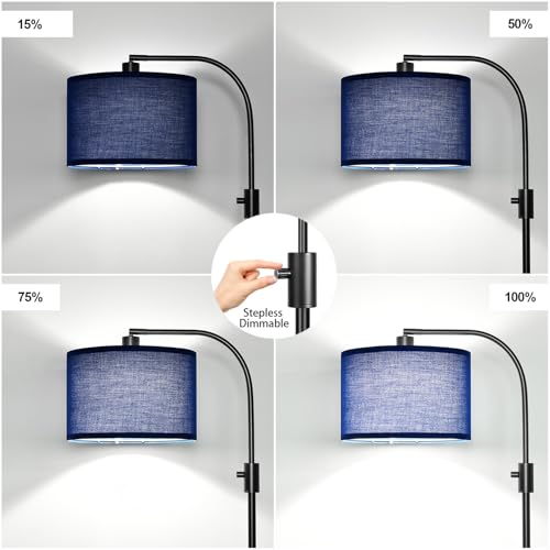 Nintiue Upgraded Modern Arc Dimmable Tall Standing Floor Lamp with Blue Shade, 1200 Lumens LED Bulb Included, for Living & Reading Room, Bedroom, Office & Nursery, Black - color: Matte Black-Blue Shade
