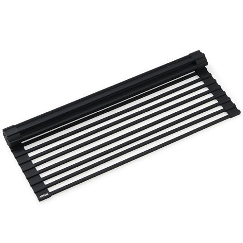 Kraus Multipurpose Workstation Sink Roll-Up Dish Drying Rack, Colander and Trivet in Black, KRM-11BL - color: Black, size: 16.88" x 12" x .38" (Pack of 1)