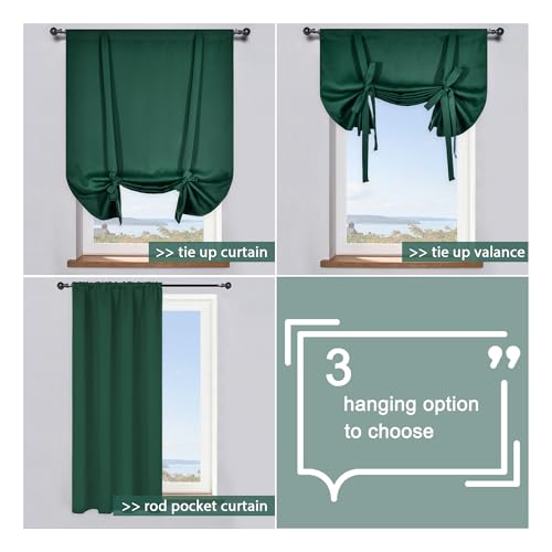 Christmas Dark Green Tie Up Shade for Bathroom - Farmhouse Kitchen Curtain Thermal Insulated Window Treatment Rod Pocket Balloon Christmas Valance (1PC,34W x 45L) - color: Dark Green, size: 34"W x 45"H