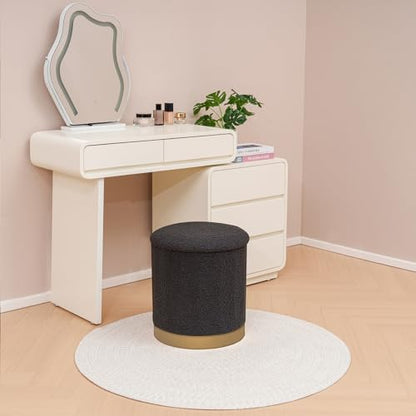 Round Storage Ottoman with Reversible Tray Top, 16.3" Boucle Ottoman Footrest Stool with Metal Base, Upholstered Vanity Stool with Storage for Living Room Bedroom, Dark Grey - color: Teddy-darkgrey