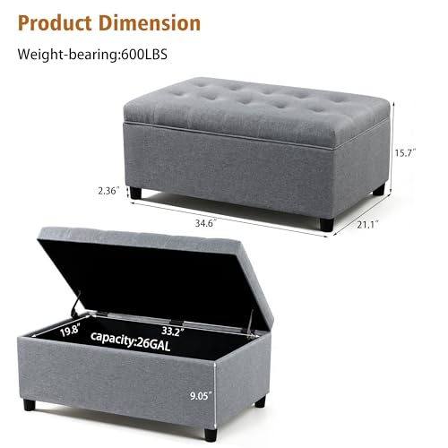 Rectangular Lift Top Storage Ottoman Bench,Linen Storage Bench for Living Room Entryway Bedroom,Linen Gray - color: Linen Gray