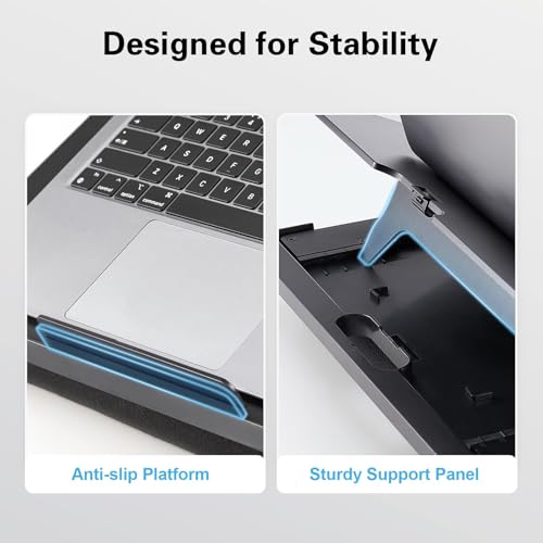 HUANUO Adjustable Lap Desk with 6 Angles – Up to 15.6" Laptop, Black | Detachable mouse tray for left/right use, dual-cushion base, anti-slip design, carry handle, for home office, sofa, bed, car