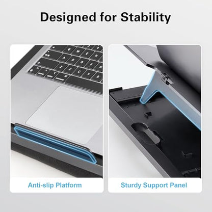 HUANUO Adjustable Lap Desk with 6 Angles – Up to 15.6" Laptop, Black | Detachable mouse tray for left/right use, dual-cushion base, anti-slip design, carry handle, for home office, sofa, bed, car