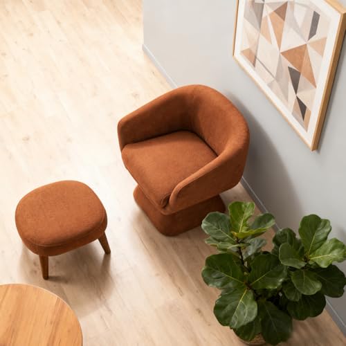 Swivel Barrel Chair and Ottoman Set, 360 Degree Club Chair, Comfy Boucle Armchair and Footstool, Upholstered Accent Sofa Chair w/Footrest for Living Room Bedroom Reception Room, Orange - color: Orange, size: Swivel chair