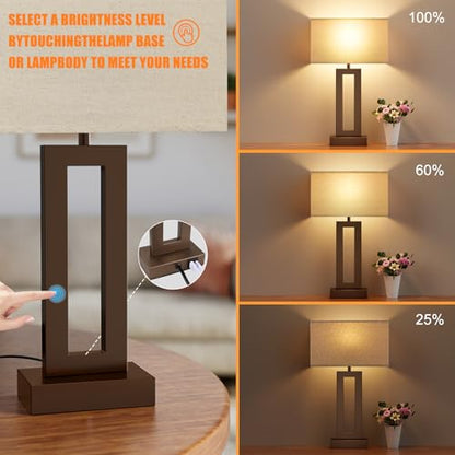 Seealle Bedroom Lamps for Night Stands - Touch Control, 3 Way Dimmable, USB C+A Charging, LED Bulbs, Easy Assembly(Yellow&Brown) - color: P. Beige&Coffee, size: Medium(19.6in)