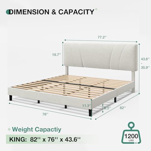 Novilla King Bed Frame and Headboard, King Bed Frame, Velvet Upholstered Bed Frames, No Box Spring Needed, Heavy Duty Feet, Easy Assembly, White Velvet - color: White Velvet, size: King