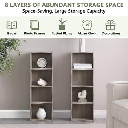 Skinny Tall Bookshelf, 8 Tiers Ultra Slim Bookshelf, Tall Narrow Bookcases, for Living Room, Office, Small Space, Adjustable Shelves, A Wavy Border Design, 11.6'' X 9.3'' X 70.9'' (Gray) - color: Grey