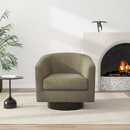 Swivel Barrel Accent Chair, Comfy Reading Armchair, Camel, Set of 1 | Club Chairs for Adults, Low-Back Design, Modern Round Style, Solid Wood Frame & Metal Swivel Base, For Living Room & Bedroom - color: Camel