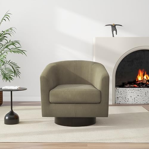 Swivel Barrel Accent Chair, Comfy Reading Armchair, Camel, Set of 1 | Club Chairs for Adults, Low-Back Design, Modern Round Style, Solid Wood Frame & Metal Swivel Base, For Living Room & Bedroom - color: Camel