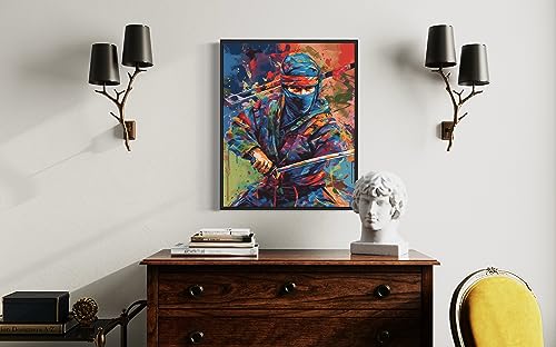 Ninja Art Print Poster, Wall Art Painting Decor. Paint Splash Style Artwork. (Ninja, 24x36 inches (Unframed)) - color: Ninja, size: 36"L x 24"W