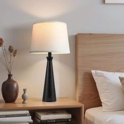 Modern Touch Lamps for Nightstand, 3 Way Dimmable Bedroom Lamp Set of 2 | USB C+A Charging Ports, Black Bedside Lamps for Bedroom, Living Room, End Table, Bed Side, LED Bulb Included - color: A. Black Base-White Shade