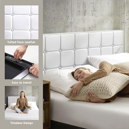Hearth & Harbor Modern Full-Size Button Tufted Upholstered Headboard - White, Adjustable Height 34'-42', Bed Frame Mount - color: White, size: Full