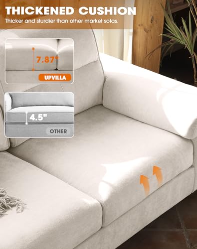 Upvilla 71.25" Modern Sofa Couch Deep Seat Sofa for Living Room(Beige) | 8”Cushion, Comfy 2-Seater Chenille Loveseat with Convertible Armrest, Removable Sofa Cover, High Leg - color: Beige, size: 71.25" Couch