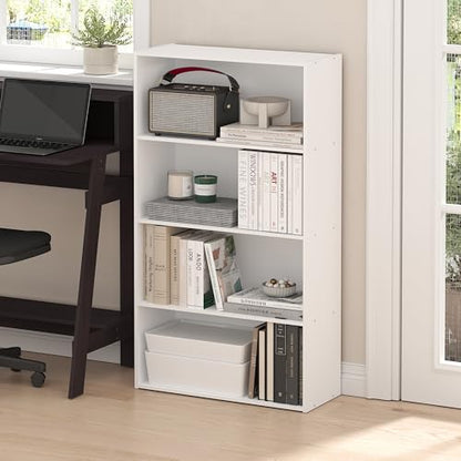 Furinno PASIR Book Shelf, 4-Tier Bookshelf, Bookcase with Open Shelf, 9.4 x 23.6 x 41.7, for Living Room, Bedroom, Home Office, Plain White - color: Plain White, size: 4-Tier