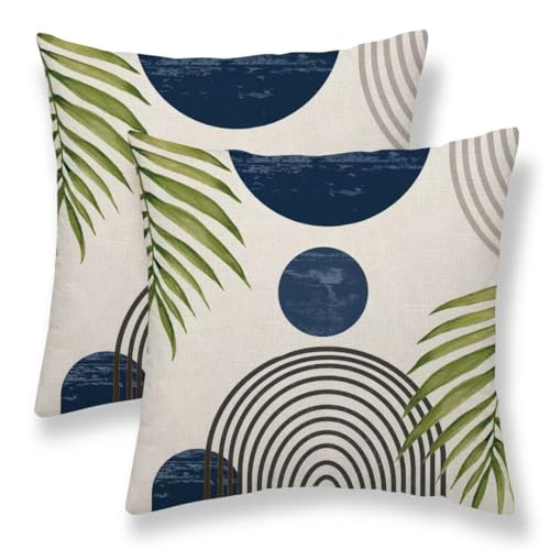 Boho Mid Century Pillow Covers 16x16 Set of 2, Outdoor Navy Blue Aesthetic Decorative Throw Pillow Covers Abstact Navy Blue Sunset Cushion Case for Bed Couch Sofa Home Summer Decor - color: Navy Blue Sunset, size: 16" x 16" (Pack of 2)