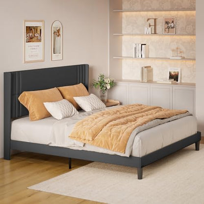 Gizoon King Bed Frame with Wingback Headboard, Upholstered Platform Bed | Bed Frame with Padded Headboard,Wooden Slats, Noise-Free, No Box Spring Needed, Easy Assembly,Dark Grey - color: Dark Grey, size: King