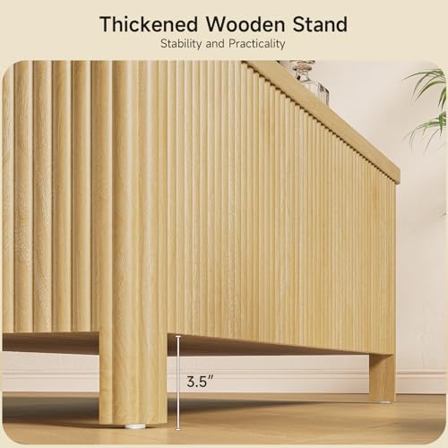 Fluted Lift Top Coffee Table with Storage, Mid Century Modern Coffee Table with Hidden Compartment, Rising Top Wood Center Table for Living Room, Home Office, Rounded Edges (Natural Oak) - color: Natural Oak