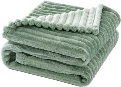 MIULEE Fleece Blanket, Durable Plush Fuzzy Extra Soft Warm Cozy Sage Green Striped Flannel Throw Blanket for Couch Sofa Bed 30"x40" - color: Sage Green, size: 30"x40"