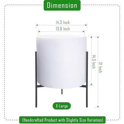 D'vine Dev Cylinder Planter Pot with Metal Stand, White, 14 in, 96-T-A-4 | Durable Fiberclay Construction, Sleek Modern Design, Heavy-Duty Iron Stand, Drainage Hole & Saucer, Elegant Indoor Display - color: White, size: X-Large 14 Inch