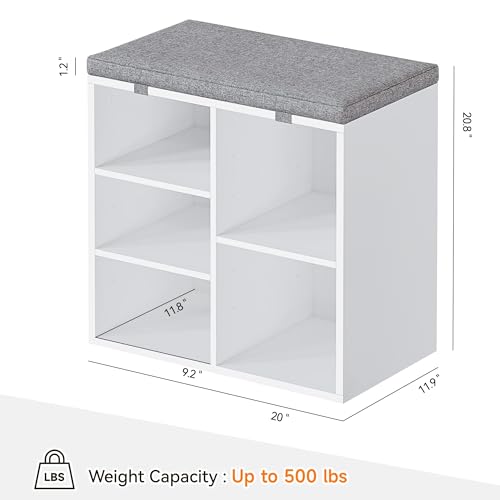 GarveeLife Shoe Storage Bench with Cushion, 3-Tier Adjustable Shelf Shoe Cabinet, Small Shoe Rack Bench for Hallway, Living Room, Bedroom and Closet(White, 20 Inches)