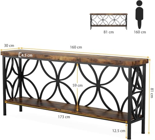 LITTLE TREE Sofa Table, 70.9 Inch Industrial Behind Couch Table with Storage Shelves, Narrow Long Console Table for Entryway, Living Room, Foyer, Hallway, Office