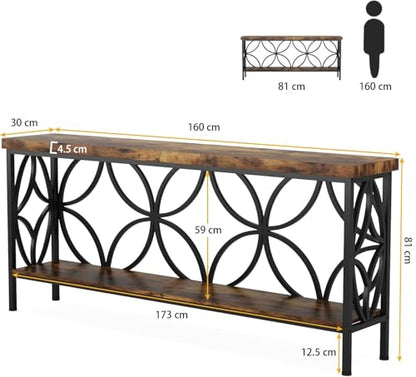LITTLE TREE Sofa Table, 70.9 Inch Industrial Behind Couch Table with Storage Shelves, Narrow Long Console Table for Entryway, Living Room, Foyer, Hallway, Office
