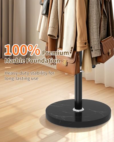 Metal Coat Rack, Modern Coat Rack Stand, 360°Rotary Coat Tree Stand | Heavy Duty Coat Rack Freestanding with Natural Marble Base, Black Clothes Tree Hanger Stand with 14 Hooks & Umbrella Holder - color: Black-16Hooks