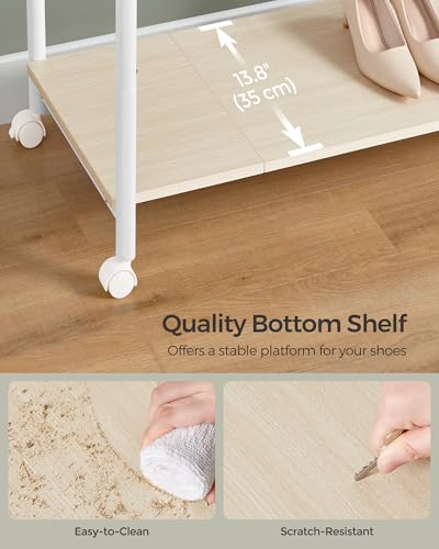 SONGMICS Clothes Rack with Wheels, Double-Rod Clothing Rack for Hanging Clothes, 38.8 Inches Garment Rack with Shelf, Loads up to 220 lb, for Bedroom, Closet, Natural Beige and Cloud White UHSR152W01 | Clothing Rack for Hanging Clothes, 38.8 Inches, Loads