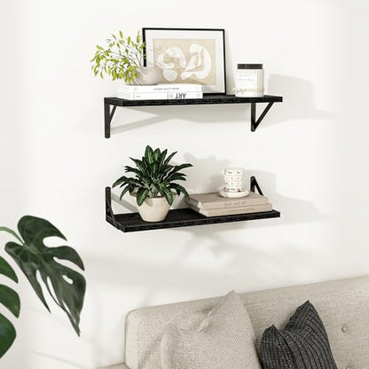 Dreamland Wall Mounted Floating Shelves Set of 2, 24x8, Black | Engineered Wood, Visible Bracket, Large Storage, Hold Up to 45lbs, Living Room, Bathroom, Bedroom, Kitchen - color: Black, size: 24"W x 8"D