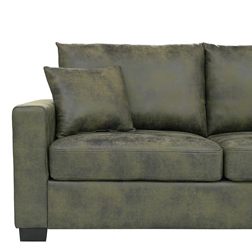 Loveseat Sofa, 69" Modern Upholstered 2-Seater Couch with 2 Throw Pillows, Deep Seat Thick Cushions, Wide Arms & High Density Foam, Small Couch for Bedroom Apartment (Olive Green, Foam) - color: Olive Green