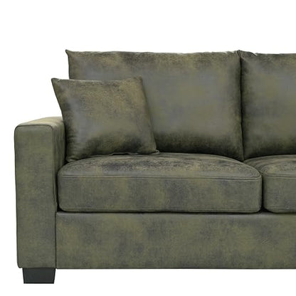 Loveseat Sofa, 69" Modern Upholstered 2-Seater Couch with 2 Throw Pillows, Deep Seat Thick Cushions, Wide Arms & High Density Foam, Small Couch for Bedroom Apartment (Olive Green, Foam) - color: Olive Green