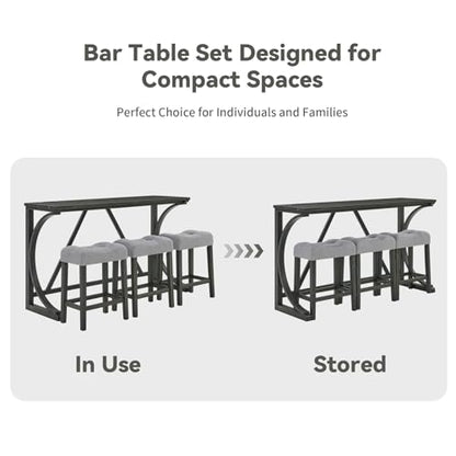 59" Dining Bar Table Set with Power Outlet, Behind Couch Sofa Table with 3 Padded Stools, 4 Piece Bar Table and Chairs Set for Living Room, Dining Room, Black - color: O1-black