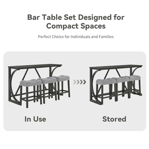 59" Dining Bar Table Set with Power Outlet, Behind Couch Sofa Table with 3 Padded Stools, 4 Piece Bar Table and Chairs Set for Living Room, Dining Room, Black - color: O1-black
