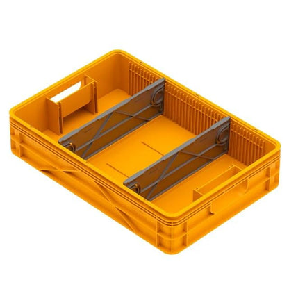 Quarter Crate 4-Pack Stackable Storage Bins, Sol | Polypropylene, 14 dividers included, 19.16x12.75x4.57 in, over 1000 lb stack, lids sold separately - color: Sol