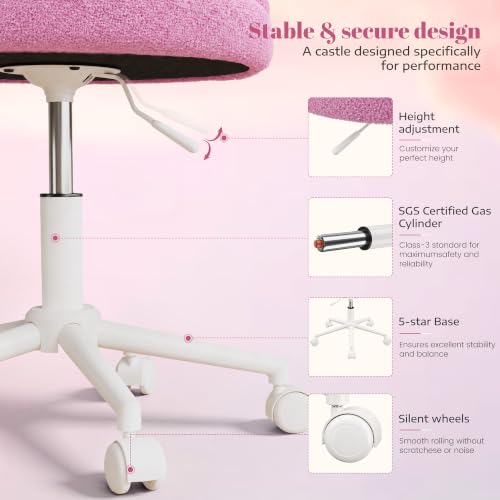 DurayLoly Vanity Chair with Wheels & Open Back,Light Purple | Soft Teddy Fabric, Armless, 6" Thick Cushion, Height Adjustable, 300 lbs, 360° Swivel for Vanity Table, Home Office - color: Light Purple
