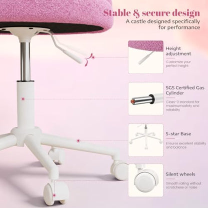 DurayLoly Vanity Chair with Wheels & Open Back,Light Purple | Soft Teddy Fabric, Armless, 6" Thick Cushion, Height Adjustable, 300 lbs, 360° Swivel for Vanity Table, Home Office - color: Light Purple