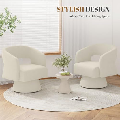 Luxanimarion Swivel Barrel Accent Chair,Oversized Chenille Upholstered Round Swivel Chair,Modern Luxury 360 Degree Living Room Vanity Chair for Bedroom Office,White,2PCS - color: Beige-chenille, size: Set of 2
