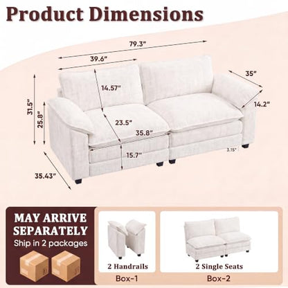 JUMMICO 79" Loveseat Sofa, Cloud Couch, Deep Seat, White | Comfy Chenille, Double Layer Cushion, Wide Armrest, High-Density Foam, 2 Seat Couch for Living Room Apartment, Small Spaces - color: White, size: Loveseat Sofa