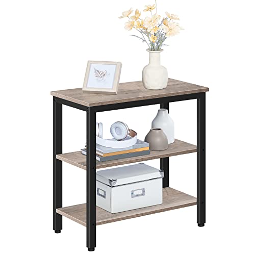 HOOBRO End Table, Simple Rustic Side Table with 3-Tier Storage Shelf, Narrow Nightstand for Small Spaces, Easy Assembly, for Living Room, Bedroom, Metal, Industrial Design, Greige and Black BG14BZ01 - color: Greige + Black